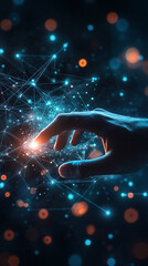 Aufkleber - The power of technology: a glowing network of connections is being touched by a hand