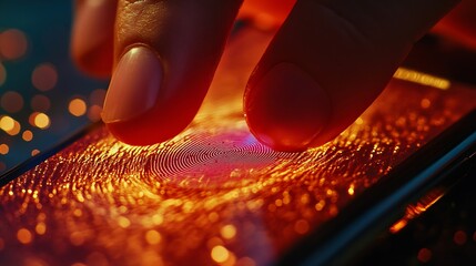 Aufkleber - Power of Biometric Security Networks Person unlocking their mobile phone with fingerprint : Generative AI