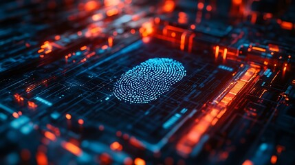 Aufkleber - Fingerprint scan provides security access with biometrics identificationFuturistic Technology in smart business high efficiency using ai artificial intelligenceRPA5gbig dataiotvrmixed  : Generative AI