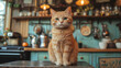 © Vertigo Images - A ginger cat sits on a counter top in a kitchen, looking at the camera.