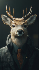 Sticker - A deer in a suit and tie, looking dapper.