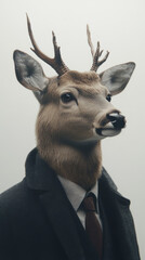 Sticker - A deer in a suit looks directly at the camera.