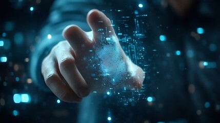 Leinwandbilder - businessman scan fingerprint biometric identity and approval concept of the future of security and password control through fingerprints in an immersive technology future and cyberneti : Generative AI