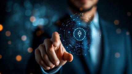 Leinwandbilder - Know your customer KYC concept Biometrics security Businessman holding identity verification symbol for Increase financial security and access personal financial data : Generative AI