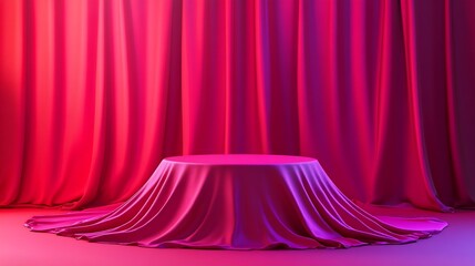 Aufkleber - Cylinder podium covered with red cloth on viva magenta background Premium empty fabric pedestal for product display : Generative AI
