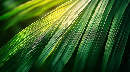 Poster - Abstract texture background  Palm leaf Beautiful light shadow on a large palm leaf Tropical leaf texture Striped  palm foliage in rain forest Palm leaves Sun shining on a radiating gre : Generative AI