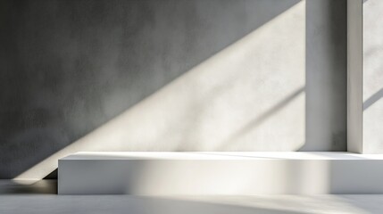 Leinwandbilder - White abstract empty corner blank table studio shot empty table white podium with spotlight and bright minimal background plaster bright white and gray wall and white table stage backg : Generative AI