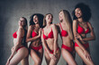 © deagreez - Unretouched studio portrait of five gorgeous model enjoy themselves girls isolated on concrete wall background
