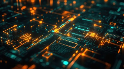 Poster - Abstract network of glowing technology elements forming a vibrant digital environment