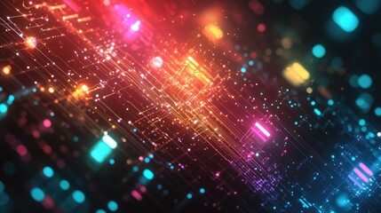 Poster - Abstract network of glowing technology elements forming a vibrant digital environment