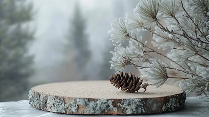 Aufkleber - Abstract north nature scene with a composition of lichen pine branches and dry snags Place your product on a cork podium Copy space : Generative AI
