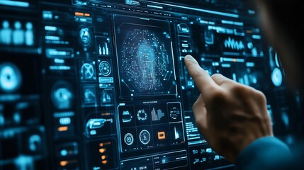 Leinwandbilder - Interactive KYC compliance interface with the user Business professional interacting with a Know Your Customer KYC compliance and security interface on digital screen Identity verifica : Generative AI