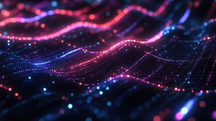 Poster - Abstract network of luminous technology nodes forming a complex digital pattern