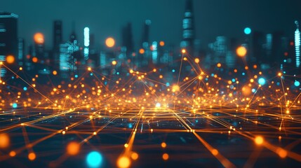 Poster - abstract technology connections forming a dynamic network in a futuristic cityscape