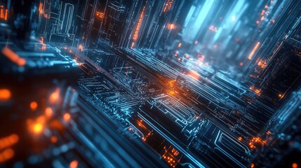 Poster - abstract technology connections forming a dynamic network in a futuristic cityscape
