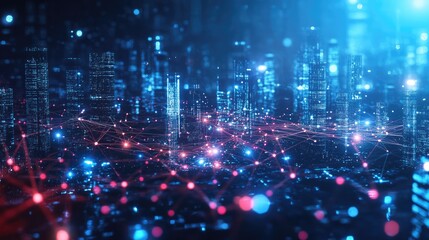 Poster - Abstract technology connections forming a dynamic network in a futuristic cityscape