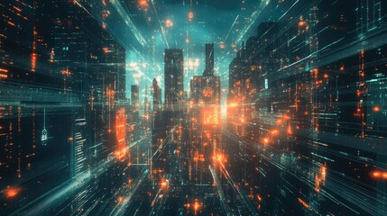 Poster - Abstract technology connections forming a dynamic network in a futuristic cityscape
