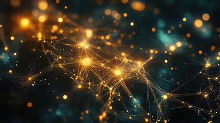 Poster - abstract technology network with intricate glowing nodes and luminous pathways