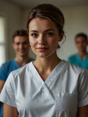 Wall Mural - Female nurse with her team