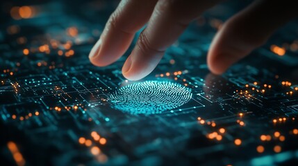 Aufkleber - Fingerprint scan provides security access with biometrics identificationFuturistic Technology in smart business high efficiency using ai artificial intelligenceRPA5gbig dataiotvrLog4j : Generative AI