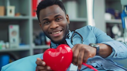 Doctor holding stethoscope and red heart