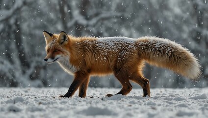 Wall Mural - Fox in snow line art with a wrapped tail.