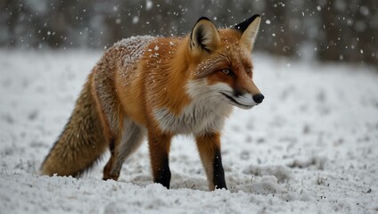 Wall Mural - Fox sniffing the snow for prey.