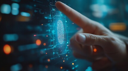Aufkleber - Businessman using fingerprint indentification to access personal financial data biometrics security innovation technology against digital cybercrimeidentification and security scanning : Generative AI