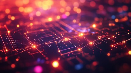 Poster - High-tech abstract network with glowing nodes and interconnected luminous pathways