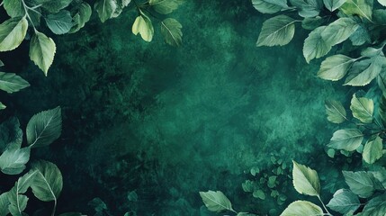 Wall Mural - Lush green background with scattered leaf motifs, creating a natural and vibrant aesthetic