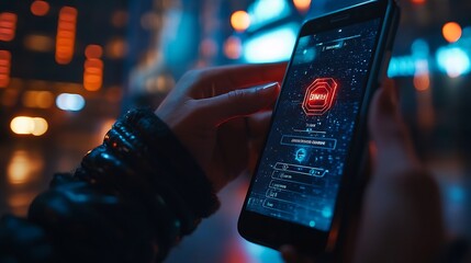 Fototapete - cyber security and Security password login online concept  Hands typing and entering username and password of social media log in with smartphone to an online bank account data protect : Generative AI
