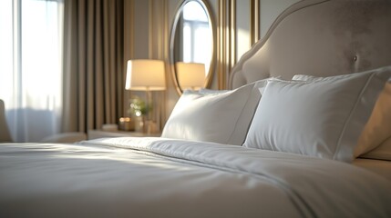Poster - Interior of stylish room with big bed and mirror : Generative AI