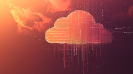 Poster - digital cloud symbol in sunset sky