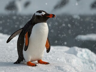 Wall Mural - Gentoo Penguin in Snowy Antarctica
