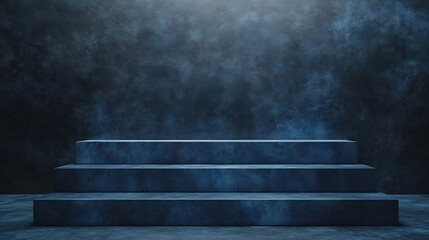 Aufkleber - Black and blue abstract cement step wall or podium and studio room  interior texture for display products wall background : Generative AI