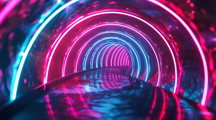 Canvas Print - abstract neon arc tunnel background with circles swirl