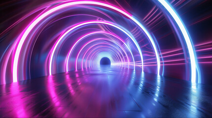 Wall Mural - abstract neon arc tunnel background with circles swirl