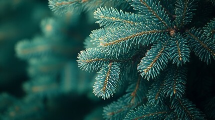 Aufkleber - green branches of a pine tree closeup short needles of a coniferous tree closeup on a green background texture of needles of a Christmas tree closeup : Generative AI