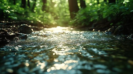 Poster - Spring background Stream of water in the forest : Generative AI