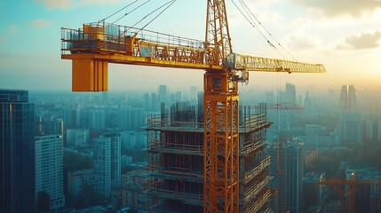 the tower crane at construction views from tall building ubarn an crane do lifting to built to tructure : Generative AI