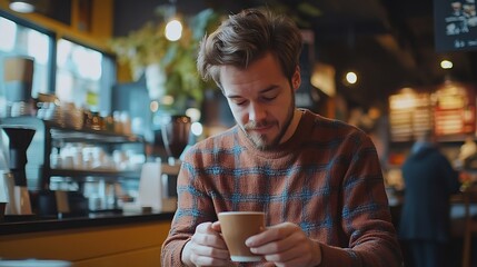Aufkleber - Man Checking Emails Coffee Break Concept : Generative AI