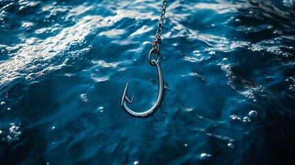 Poster - Login Information Attached To Large Hook In Clear Blue Water  Phishing Scam Concept : Generative AI