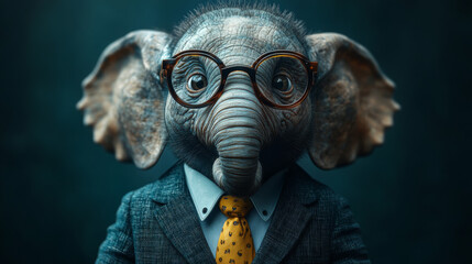 Sticker - An elephant wearing glasses and a suit stares intently at the camera.