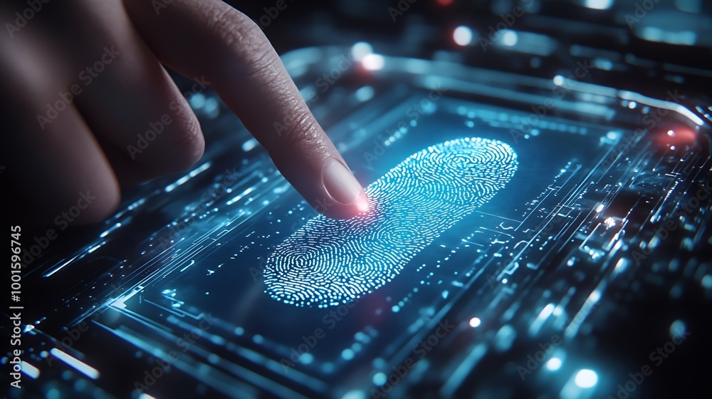 businessman scan fingerprint biometric identity and approval concept of ...