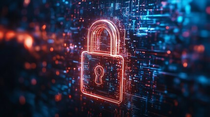 Fototapete - cybersecurity concept user privacy security and encryption secure internet access Future technology and cybernetics screen padlock vertical : Generative AI
