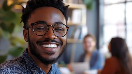 Aufkleber - Happy business people smile during a planning meeting in a startup marketing agency office Diversity collaboration and teamwork in a healthy work environment in an international advert : Generative AI