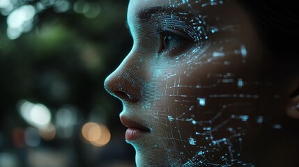 Leinwandbilder - Deepfake  concept Facial tracking detection and recognition technology cyber security system concept : Generative AI