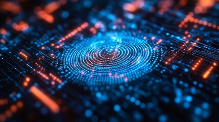 Fototapete - Biometric security and Cloud technology Data storage and Exchange business information with internet cloud technology File transfer Protocol Files receiver and File sharing on cyber gl : Generative AI