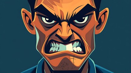 Wall Mural - Angry Man Face Cartoon Illustration, Aggressive Expression