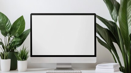 Poster - Minimalist Workspace with Blank Screen Computer